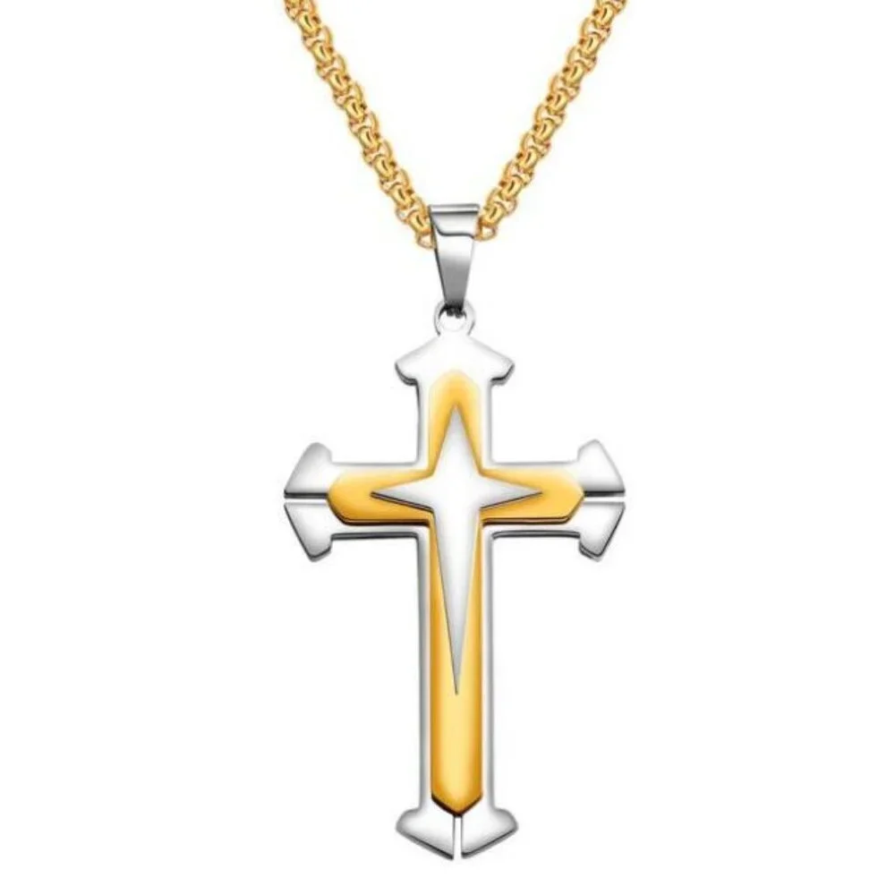 ❤️Gold and Silver HipHop Cross Necklace Religious, N90201P101